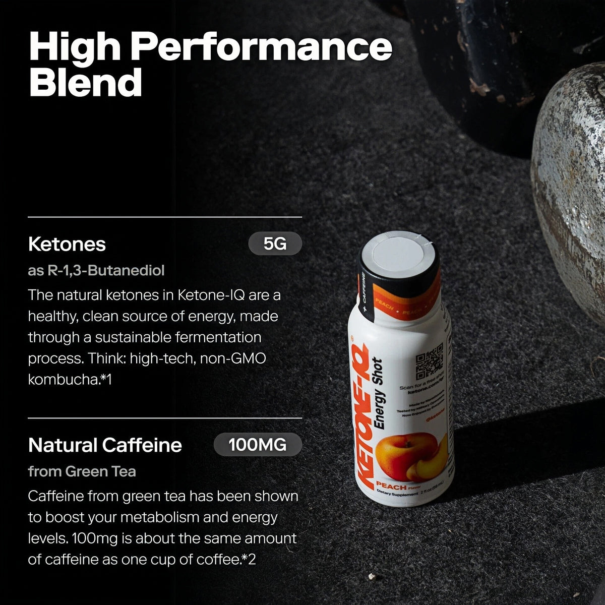 Ketone-IQ Caffeine Ketone Shots for Focus, Peach