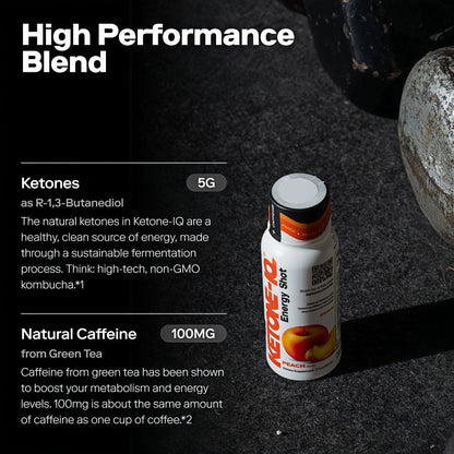 Ketone-IQ Caffeine Ketone Shots for Focus, Peach