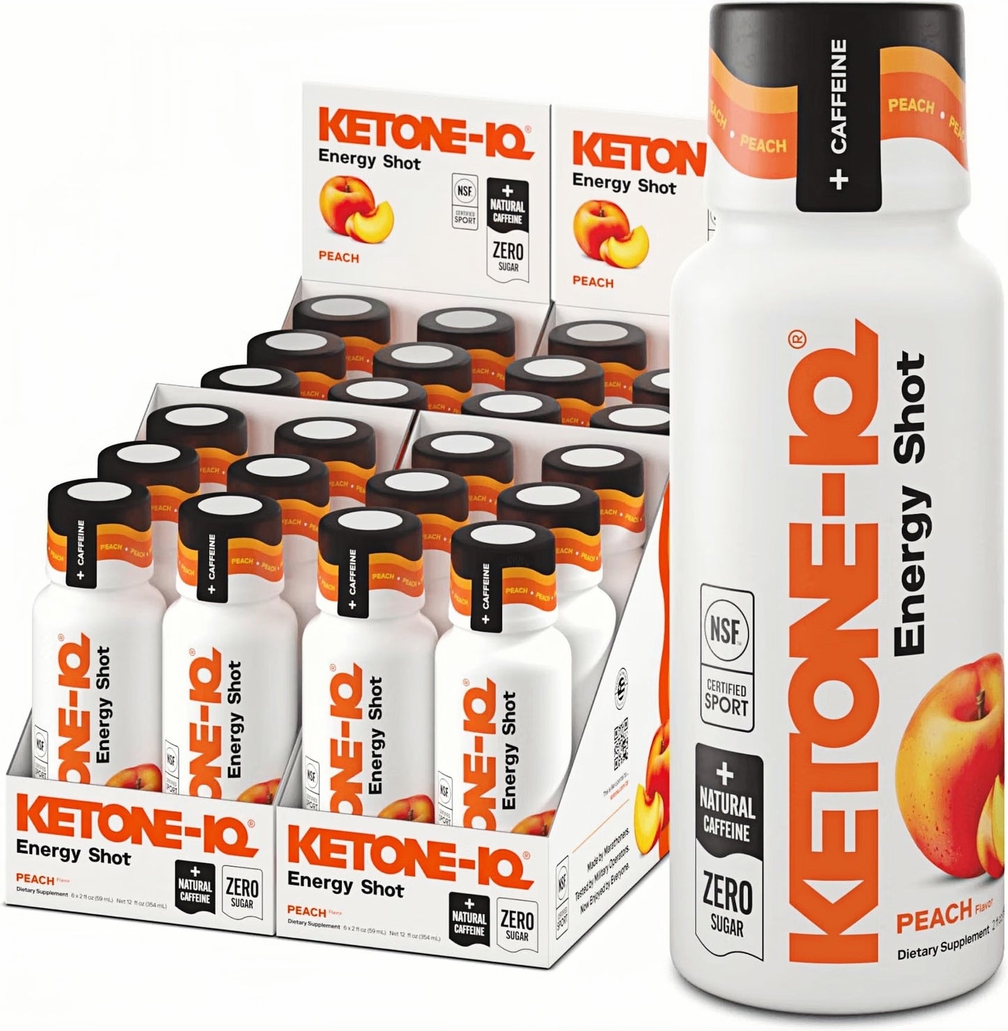 Ketone-IQ Caffeine Ketone Shots for Focus, Peach